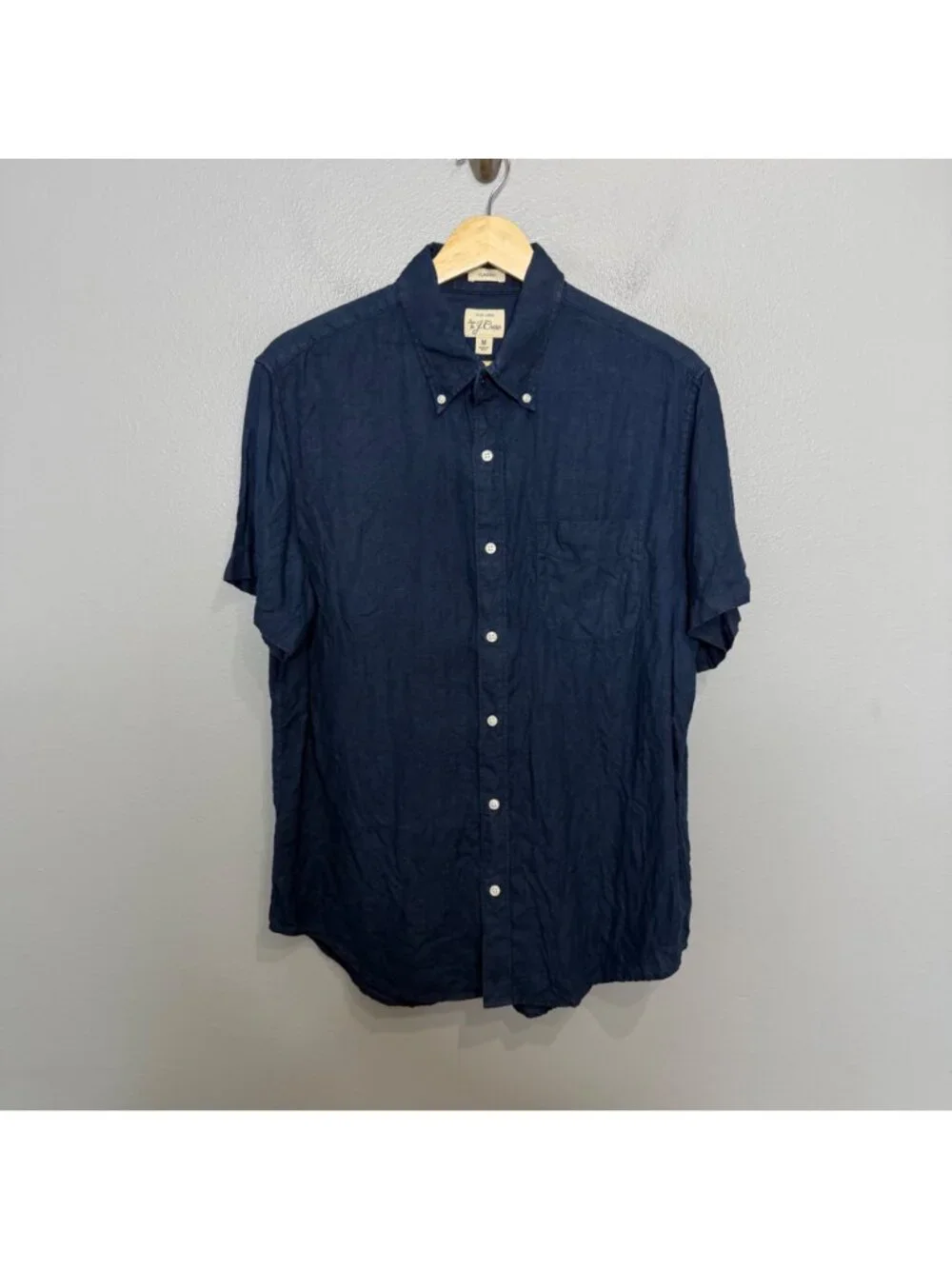 J, CREW baird mcnutt Irish linen slim short sleeve shirt in navy size M